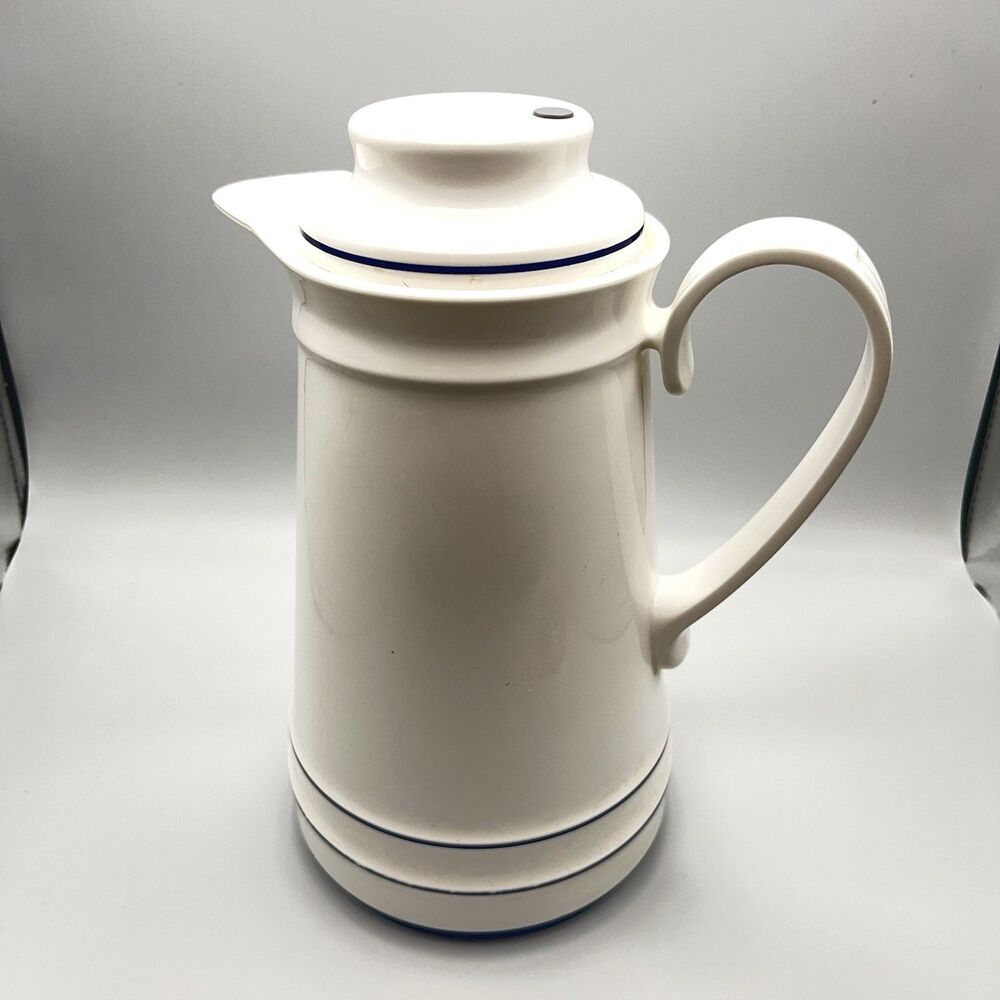 Vintage Thermos Sheree Carafe White Navy Blue Lined